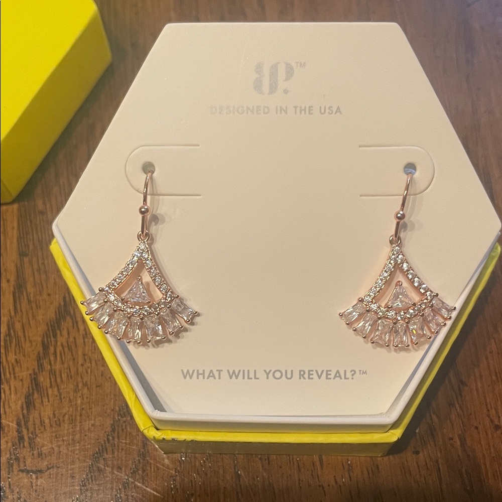 New in Box BP OG Earrings Diamond CZ w/ Rose Gold Plating RBP5964 Royal Fanfare